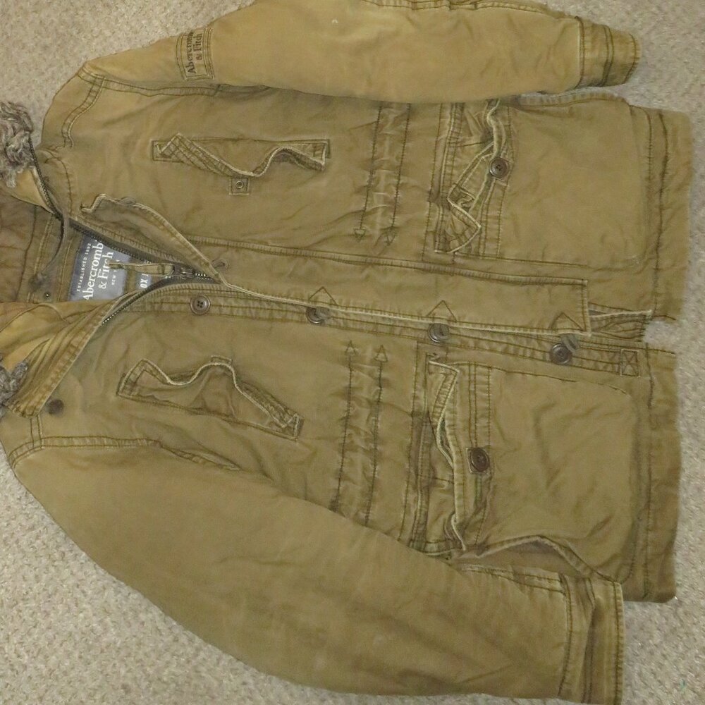 VTG Abercrombie & Fitch Wilcox Jacket Men’s S Olive Green Faux Fur Hooded Parka - Picture 3 of 6